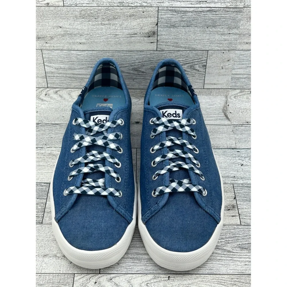 Keds x Draper James Champion Blue Canvas Gingham Sneakers WF62889 Womens 7